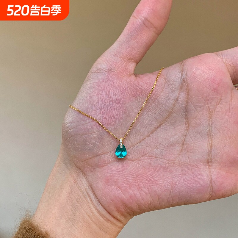 1.9克拉木佐培育祖母绿宝石项链925银培育钻吊坠女