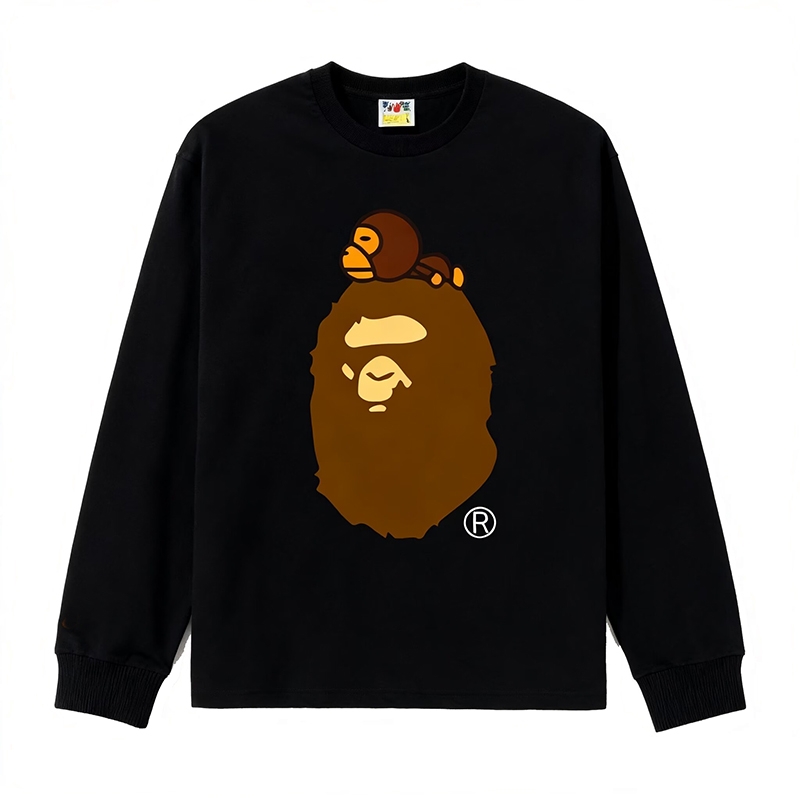 潮牌APE长袖T恤纯棉300g重磅高版本SHARK BAPE猿人迷彩打底衫亲子