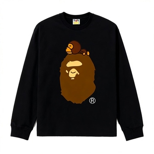 潮牌APE长袖T恤纯棉300g重磅高版本SHARK BAPE猿人迷彩打底衫亲子