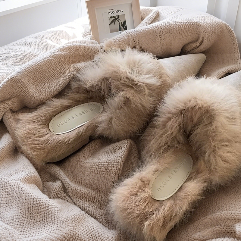 柔光雪兔~温柔兔毛翻领尖头拖复古单鞋秋冬INS加绒毛毛鞋ol仙女风