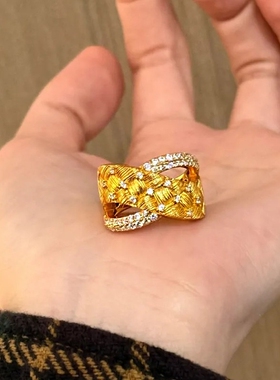 中古vintage复古织纹麦穗戒指