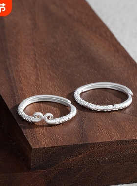 s925纯银悟空金箍棒戒指素圈开口食指戒小众情侣对戒黄金足银