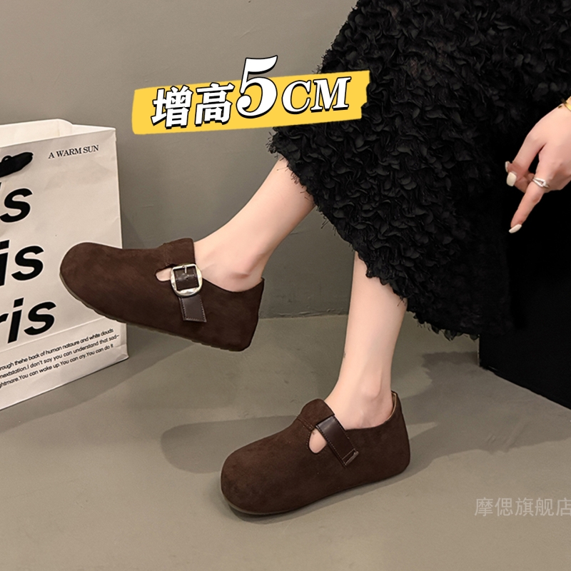 内增高厚底全包勃肯鞋女2025秋季新款一脚蹬豆豆鞋博肯单鞋乐福鞋