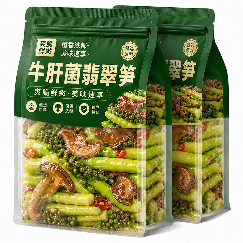 牛肝菌翡翠笋开袋即食山珍菌菇开袋即食营养美味下酒菜解馋小零食