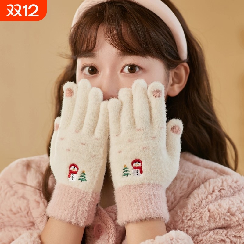 手套女冬季2025新款可爱加绒加厚骑车女生冬天保暖学生骑行可触屏