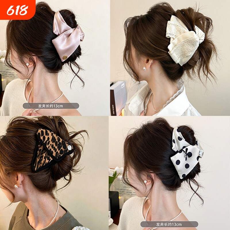 韩系复古蕾丝三角抓夹女高级感鲨鱼夹发夹后脑勺显发量多盘发头饰