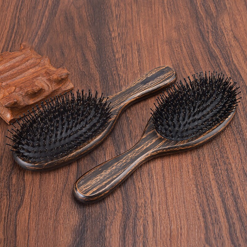 黑檀木梳猪鬃毛气垫梳气囊顺髪梳脱头部按摩木梳子女士长发专用防