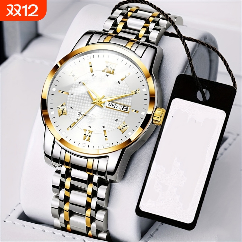 手表男款机械风全自动防水高级感全自动男表数字双日历防水腕表男