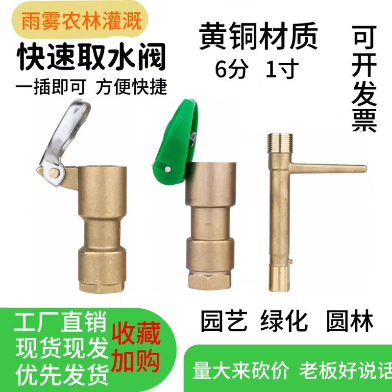黄铜绿化取水器快速取水阀草坪钥匙阀门箱6分地插铜园林取水杆1寸