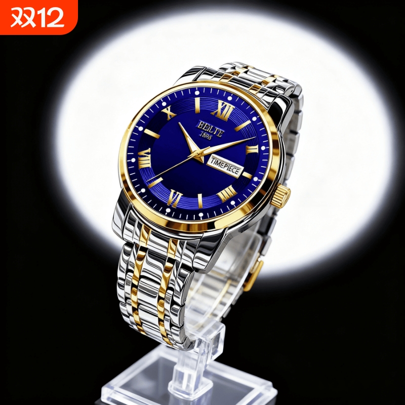 男款手表钢带商务防水石英腕表高级感男士正品名牌全自动非机械表