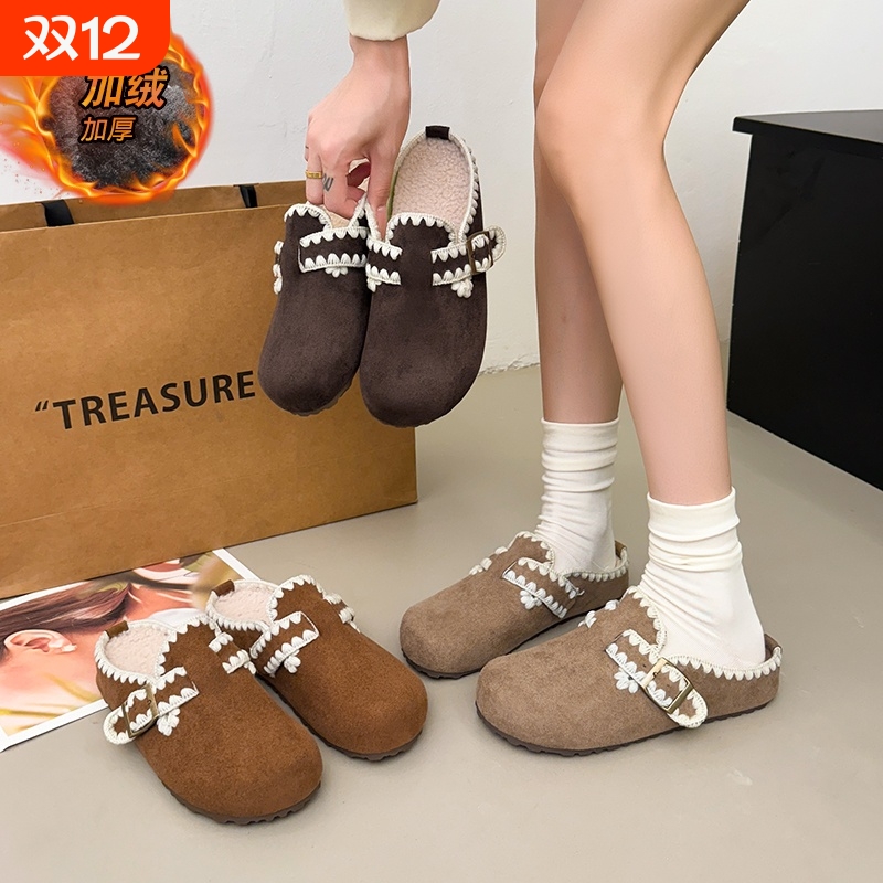 内增高加绒博肯棉拖冬季女一脚蹬