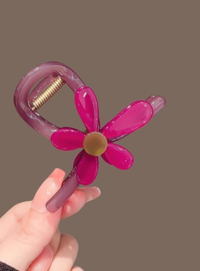 复古紫色花朵抓夹气质半扎发夹女新款高级感盘发鲨鱼夹子头饰