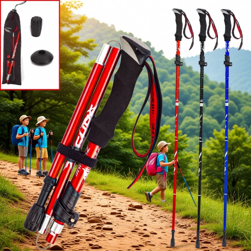 登山杖折叠铝合金超轻超短伸缩户外手杖徒步爬山拐棍防身男女款