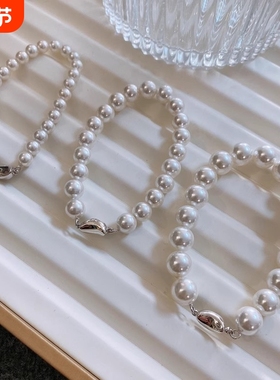 澳白色强光珍珠手串女款冷淡风正圆人造珍珠百搭叠戴手链小众简约