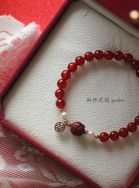 亚马逊【上岸】红玛瑙朱砂莲花手链天然礼物闺蜜红色文艺复古女