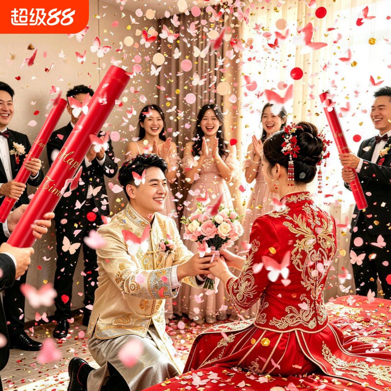 2026新款手持礼花筒结婚专用蝴蝶礼炮婚礼手拧喷花筒彩炮婚庆用品