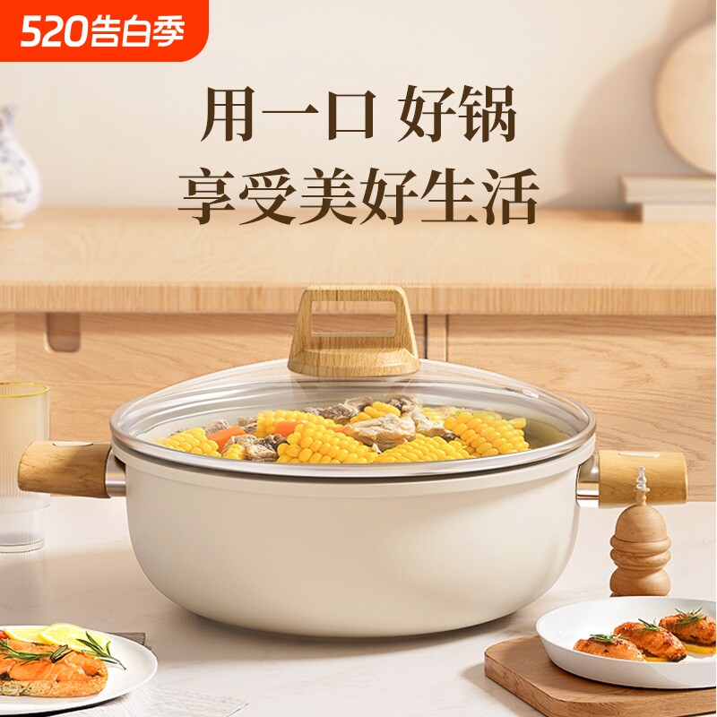 苏泊尔陶瓷汤锅家用不粘锅加厚双耳蒸锅炖锅煮锅燃气灶电磁炉专用