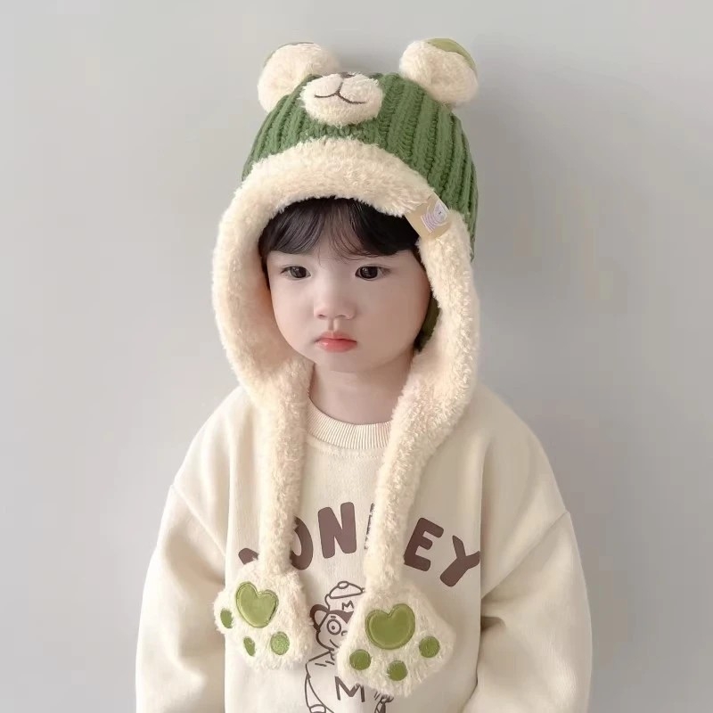 儿童帽子男潮秋冬可爱超萌针织毛线帽女童防风护耳宝宝加绒保暖帽