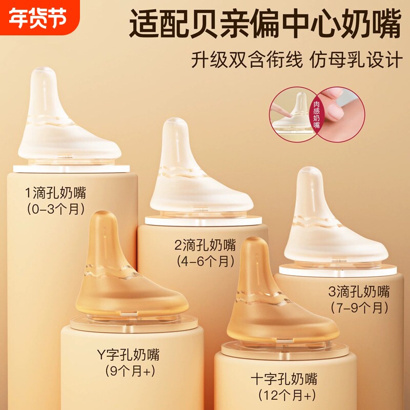 适配贝亲奶瓶pigeon奶嘴偏心宽口径5CM通用十字孔宝宝鸭嘴学