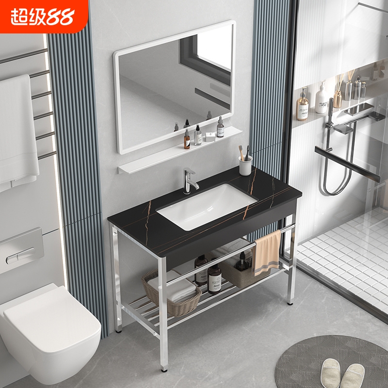 卫生间简约不锈钢支架洗手盆阳台落地式一体陶瓷洗脸台洗漱池