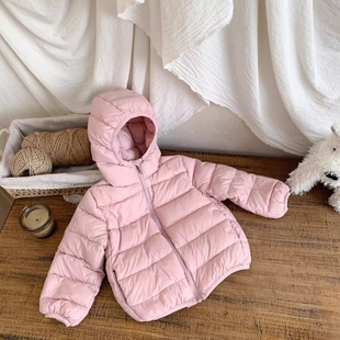 冬季新款儿童轻薄羽绒服男女童韩系90白鸭绒绗线连帽外套宝宝上衣