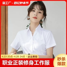 白色衬衫女职业夏季2024新款v领正装修身工作服短袖气质衬衣职场