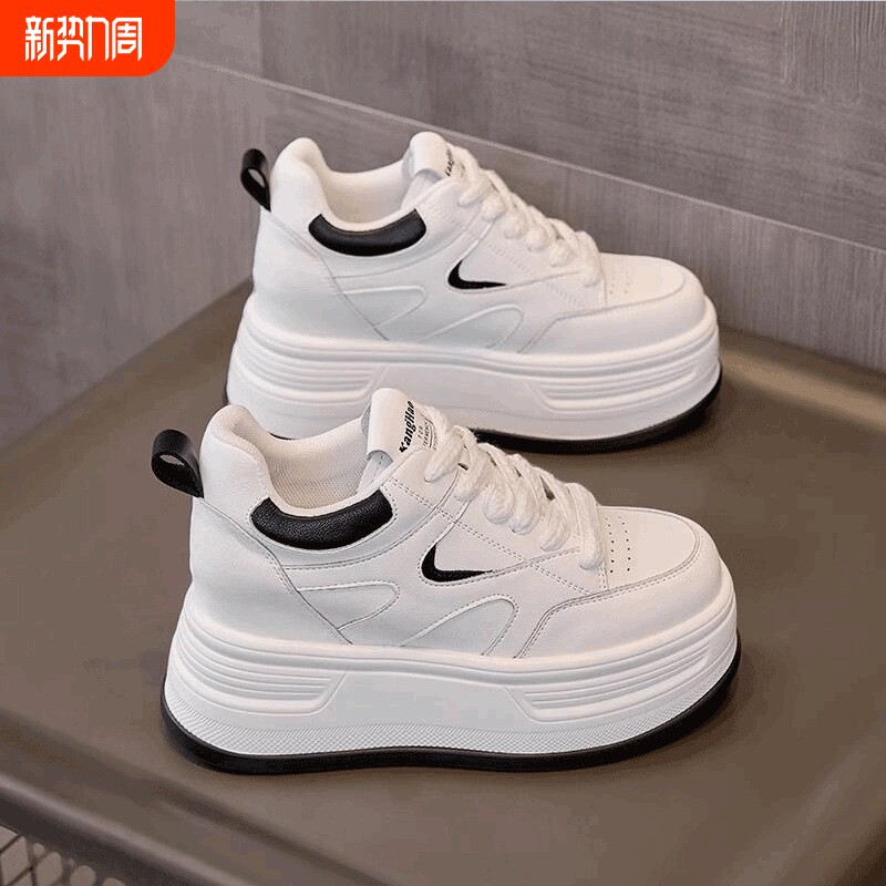 小个子鞋子女2025春新款内增高女鞋8cm小白鞋厚底松糕鞋休闲白