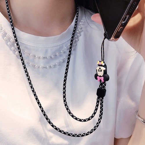 手机挂绳名创优品米妮挂脖手工编织结实卡通挂件可爱挂饰可调节舒适不勒脖男女手机壳耳机套防丢吊绳挂链防掉