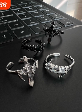 救赎十字架不规则几何戒指小众设计镶钻高级感嘻哈潮流男女食指戒