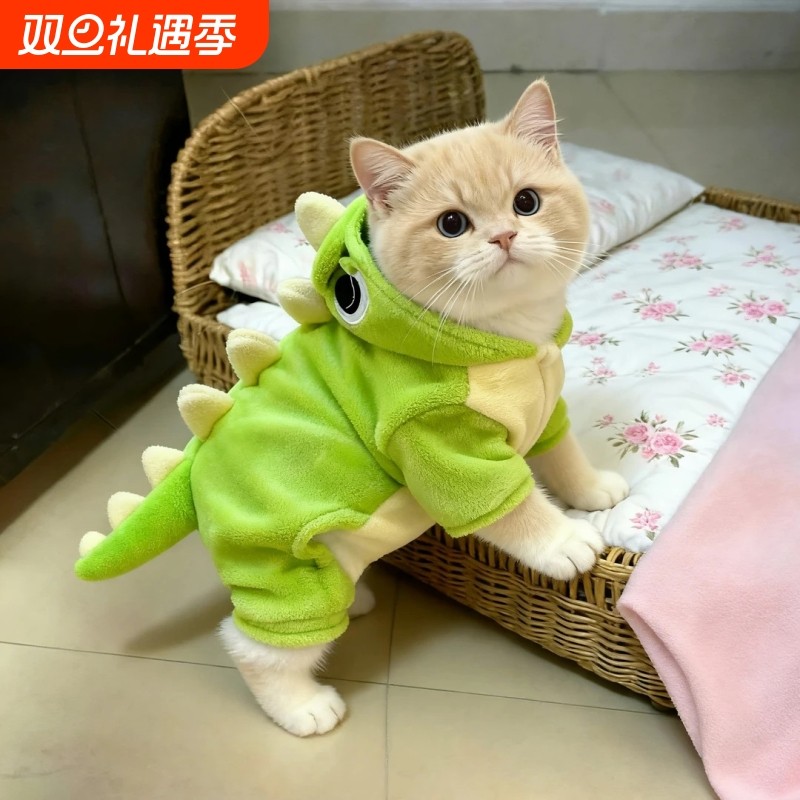 猫咪衣服秋冬加厚保暖可爱恐龙卫衣布偶蓝猫幼猫中小型犬宠物服饰