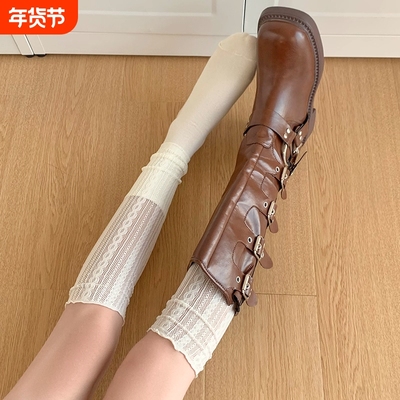 优选新疆棉白色蕾丝纯欲显瘦长筒