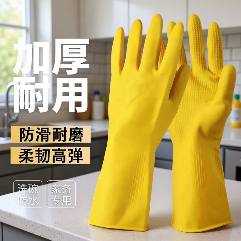 家用乳胶皮橡胶手套洗碗手套厨房清洁防水女牛筋加厚劳保耐用洗衣