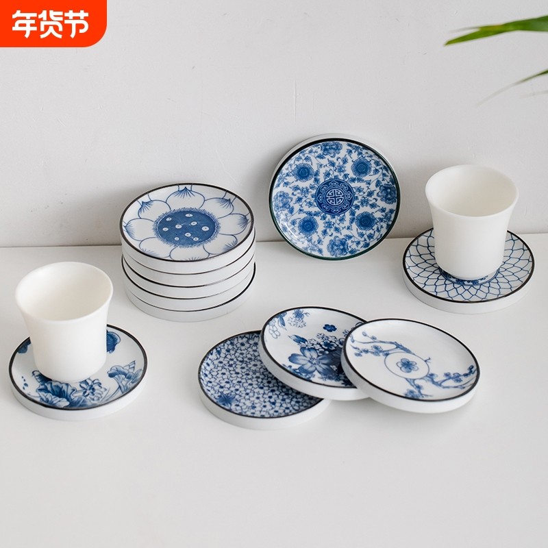 陶瓷青花杯垫家用茶桌垫复古杯垫杯托功夫茶道配件防烫隔热垫,餐饮具,茶道/零配,淘宝优惠券,粉丝福利购,淘宝优惠卷