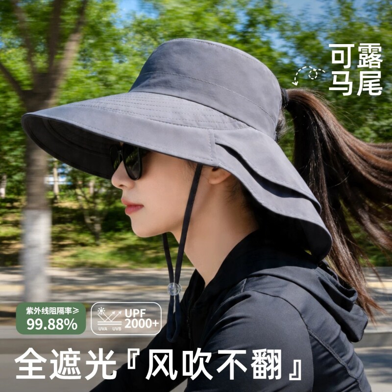 防晒帽骑车吹不翻遮阳帽太阳大帽檐女可折叠渔夫帽子防紫外线防风图片