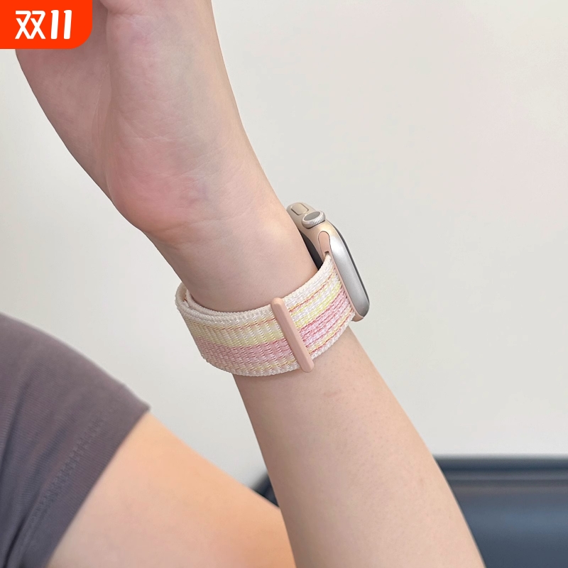 适用iwatch11表带S11苹果手表applewatch9夏天S10新款S8尼龙编织回环S7透气S6代SE3女高级ultra2男运动女智能