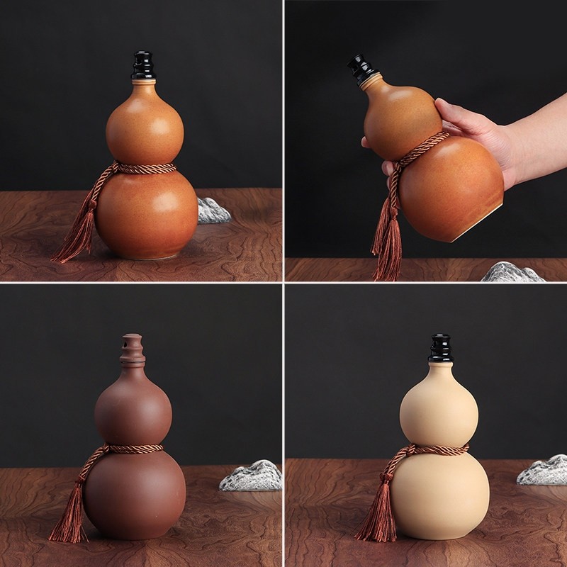 陶瓷酒瓶一斤装 手工制作紫砂酒壶 复古风格陶瓷酒具送礼佳选