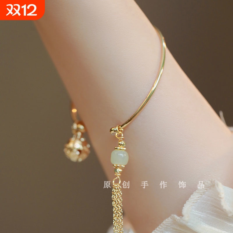 ins设计铃铛金手镯银手环手链女高级感女儿童手镯竹节红玛瑙流苏