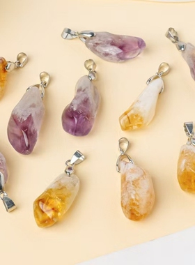 天然石切面不规则随形吊坠紫水晶