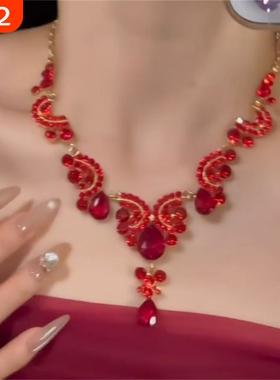 zoozmomo欧美重工红色满钻水滴锆石项链套装轻奢高级感夸张锁骨链
