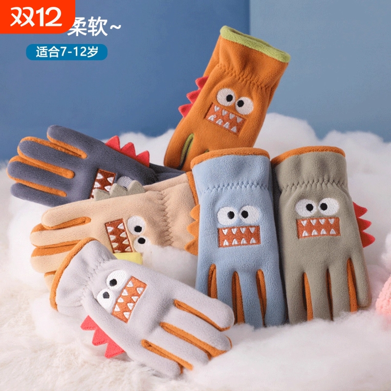 秋冬季儿童手套加绒保暖小学生骑车防风户外骑行御寒男童女孩加厚