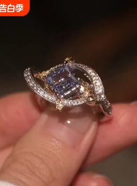 金色日转夜星空蓝色公主方钻戒vintage中古风荷鲁斯之眼指环