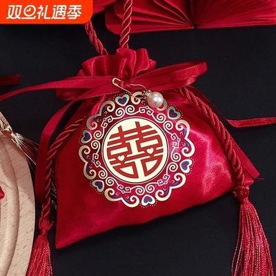 高档喜糖袋子礼盒婚礼结婚专用手拎瓜糖盒布袋伴手礼糖果手提新款