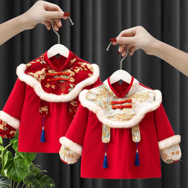 国风宝宝罩衣防水防脏洋气外穿唐装拜年服男女婴儿吃饭围兜反穿衣