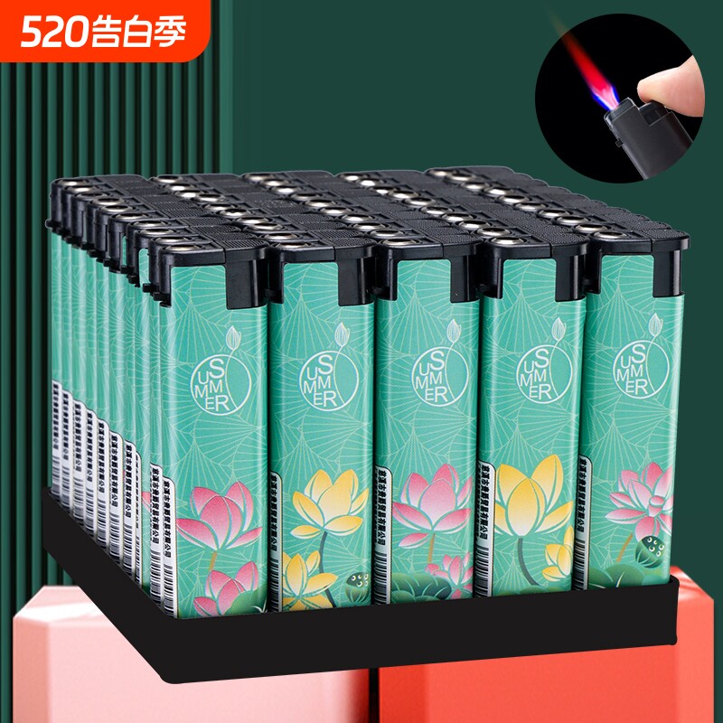 防风打火机直冲高档一次性防爆个性图案个人商超批发火机家用荷花