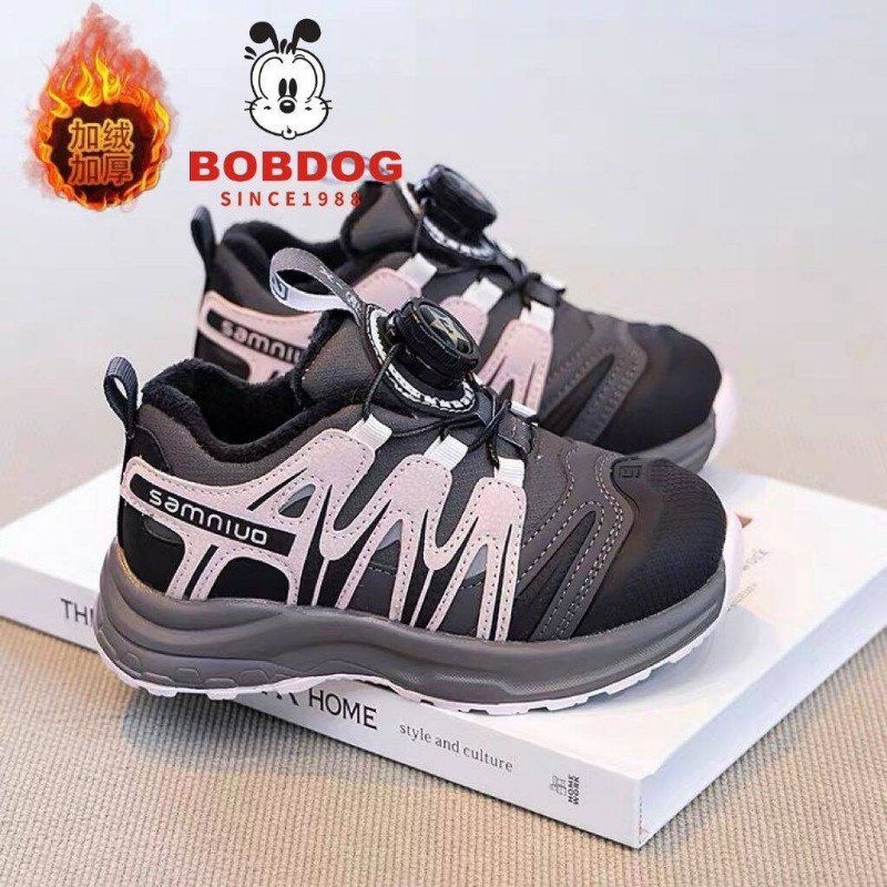 巴布豆儿童运动鞋女童2025新款秋季女孩软底旋转纽扣鞋子保暖二棉