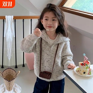 女童毛衣外套春秋2025新款 儿童拉链针织上衣 韩系10岁女孩洋气秋装