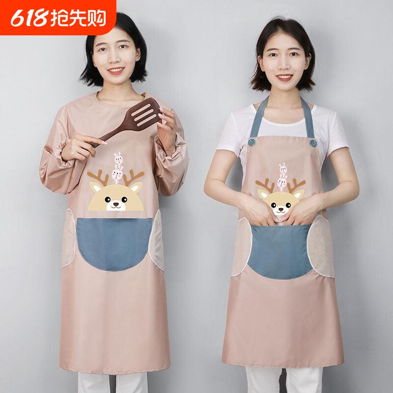 长袖围裙女家用厨房防水防油餐饮制服2025新款网红罩衣围腰秋冬