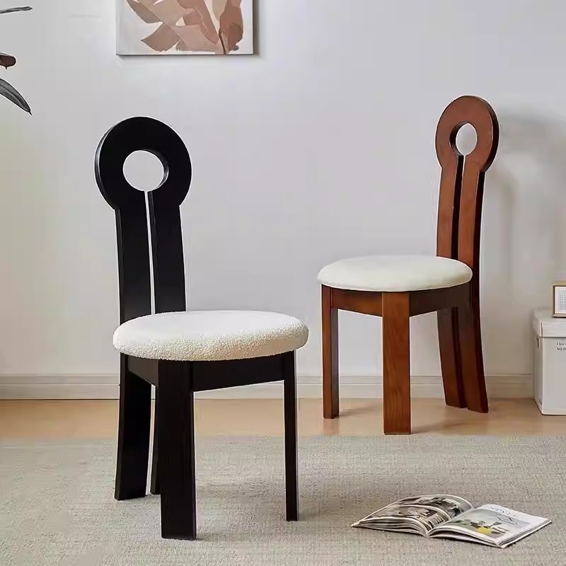 法式复古实木餐椅家用中古风靠背椅子轻奢高级感餐桌椅钥匙人鱼椅