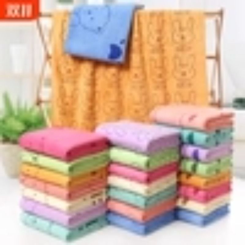 超细纤维浴巾沙滩巾吸水速干儿童大毛巾兔头印花卡通游泳洗澡浴巾