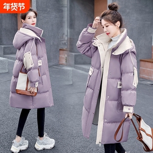 户外冬天羽绒服外套女2025年新款宽松加厚保暖中长款拼色连帽白鸭